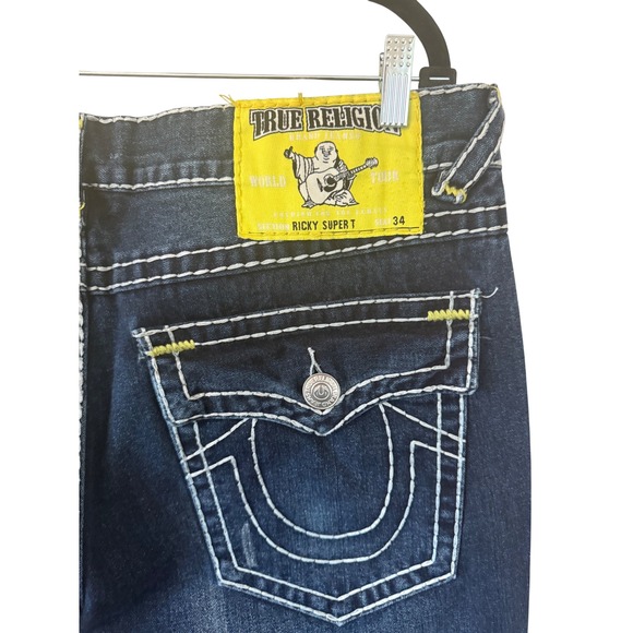 True Religion Ricky Super T Jeans Mens Size 42 Distressed Wash Denim - Picture 5 of 9